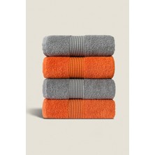 Ellaline 4'lü El Yüz Havlusu Seti %100 Pamuk Sertifikalı Banyo | Mutfak | Çeyizlik 50X90CM Turuncu - Gri