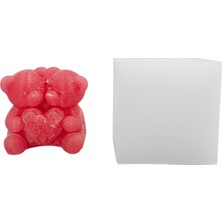 Tahtakale Toptancı Silikon 3D Çiçekli Kalp Tutan Sevimli Ayıcık Çifti Mum Kalıbı