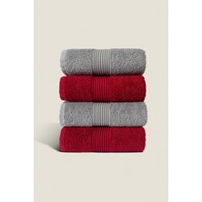 Ellaline 4'lü El Yüz Havlusu Seti %100 Pamuk Sertifikalı Banyo | Mutfak | Çeyizlik 50X90CM Gri - Bordo