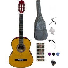 4/4 Sap Ayarlı Klasik Gitar Seti Kılıf Pena Kapo Nota Stickerli