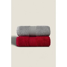 Ellaline 2'li Havlu Seti %100 Pamuk Sertifikalı El Yüz Mutfak Havlusu 50X90CM Gri - Bordo