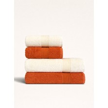 Ellaline 4'lü Banyo Havlusu Seti %100 Pamuk Sertifikalı Vücut ve Baş | Çeyizlik 50X90 - 70X140 Krem - Turuncu