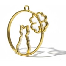 Stonechem 3.5 cm Daire Kedi-Yonca Gold Zamak Kolye Ucu Epoksi ve Takı Yapımına Uygun(5 Adet)