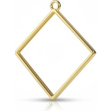 Stonechem 3.5 cm Dörtgen Gold Zamak Kolye Ucu Epoksi ve Takı Yapımına Uygun(5 Adet)