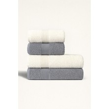 Ellaline 4'lü Banyo Havlusu Seti %100 Pamuk Sertifikalı Vücut ve Baş | Çeyizlik 50X90 - 70X140 Krem - Gri