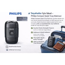 Philips Compact 500 Serisi Şarjlı Elektrikli Tıraş Makinesi | Kompakt & Seyahat Dostu | Kablosuz Kullanım | Yıkanabilir Başlık