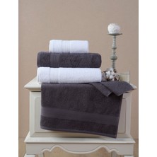 Ellaline 4'lü Banyo Havlusu Seti %100 Pamuk Sertifikalı, Elmas Desen Bordür 50X80-70X130CM Antrasit - Beyaz