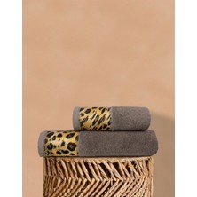 Ellaline Leopar Banyo Havlusu Seti %100 Pamuk Sertifikalı, 2 Parça, 50X90 - 70X140CM Desenli Havlu Kahverengi