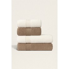 Ellaline 4'lü Banyo Havlusu Seti %100 Pamuk Sertifikalı Vücut - Baş | Çeyizlik 50X90 - 70X140 Krem Bej