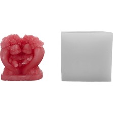 Tahtakale Toptancı Silikon 3D Çiçekli Kalp Içinde Oturan Ayıcık Çifti Mum Kalıbı