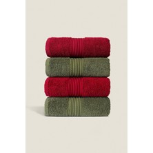 Ellaline 4'lü El Yüz Havlusu Seti %100 Pamuk Sertifikalı Banyo | Mutfak | Çeyizlik 50X90CM Bordo - Koyu Yeşil