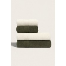 Ellaline 4'lü Banyo Havlusu Seti %100 Pamuk Sertifikalı Vücut ve Baş | Çeyizlik 50X90 - 70X140 Krem - Yeşil