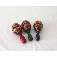 El Yapımı Ahşap Maracas, 12 Cm, Tribal Motiflerle, Uzak Doğu Tarzında Müzik Aleti