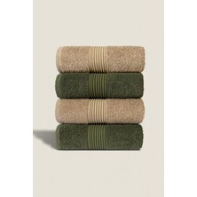 Ellaline 4'lü El Yüz Havlusu Seti %100 Pamuk Sertifikalı Banyo | Mutfak | Çeyizlik 50X90CM Bej - Yeşil