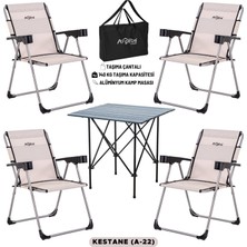 Argeus 4 Adet Katlanır Kamp Sandalyesi ve Alüminyum Masa Seti - Rock Dark - Kestane - Taşıma Çantalı