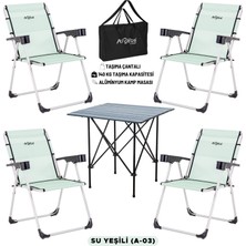 Argeus 4 Adet Katlanır Kamp Sandalyesi ve Alüminyum Masa Seti - Rock Dark - Su Yeşili - Taşıma Çantalı