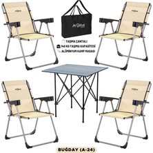 Argeus 4 Adet Katlanır Kamp Sandalyesi ve Alüminyum Masa Seti - Rock Dark - Buğday - Taşıma Çantalı