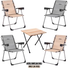 Argeus 4 Adet Katlanır Kamp Sandalyesi ve Masa Seti - Rock - Kül Gri / Bej - Bardaklıklı - 140 kg