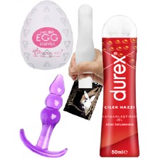 Durex Çilekli Jel 50 ml +  Çift Taraflı Zevkseti: Egg Mast.ürbatör + Analplug C-8085-CAMAN3