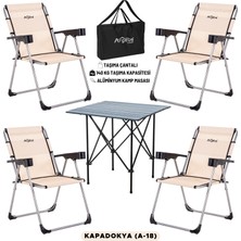 Argeus 4 Adet Katlanır Kamp Sandalyesi ve Alüminyum Masa Seti - Rock Dark - Kapadokya - Taşıma Çantalı