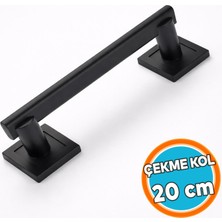 Nzb Kare Rozetli Siyah Çekme Kol 20 cm Modern Tasarım Dayanıklı Metal Kapı Dolap Kulpu Şık Görünüm