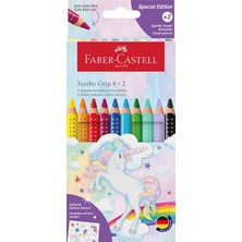 Faber-Castell Unicorn Grip Jumbo Boya Kalemi 8+2 Renk, Ergonomik Gövde, Canlı ve Parlak Renkler,dayanıklı Kalın Uç