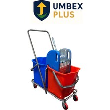 Umbex Çift Kovalı Paspas Arabası Krom Çelik Presli Temizlik Arabası Temizlik Seti