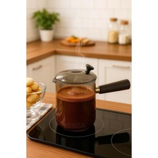 Hepta Collection Jenisa Çok Amaçlı Isıya Dayanıklı Cam Cezve & Sosluk 550 ml - Ahşap Saplı Modern Tasarım