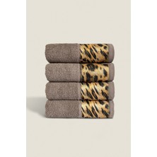 Ellaline 4'lü Leopar Havlu Seti %100 Pamuk Sertifikalı, El / Yüz / Mutfak Havlusu 50X90CM Kahverengi