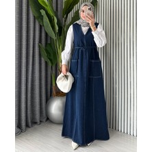 Molly Nelly Kadın Kot Lacivert Askılı Cepli Tulum Elbise