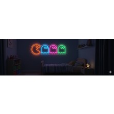 Neonled Pac-Man Oyun Neon LED Konsept Dörtlü Figür Dekoratif Aydınlatma