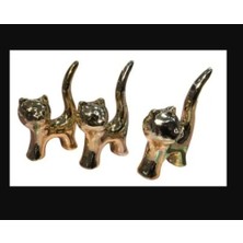 Safir 3 Lü Gold Kedi Biblo Dekoratif Sunumluk Dekor ( 5x8 cm Boyut )