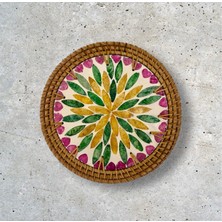 Alyora Rattan Çerçeveli El Yapımı 20 cm Çiçek Desenli Kaplama Nihale & Supla Veya Duvar Dekoru