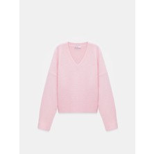 Dilvin 10645 V Yaka Yün Karışımlı Kazak-Ş. Pembe