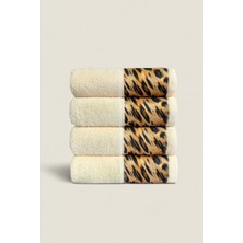 Ellaline 4'lü Leopar Havlu Seti %100 Pamuk Sertifikalı, El / Yüz / Mutfak Havlusu 50X90CM - Krem