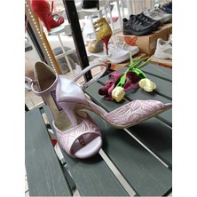 Lo Mejor Shoes Lila Yıldız Tozu Dokulu Tango, Dans ve Salon Ayakkabısı 9,5 cm 15 Pont Koni Model Topuk Kapalı