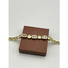 Badiva.co 14K Gold Kare Taşlı Bileklik (17+2cm)