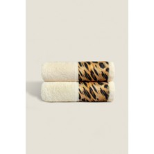 Ellaline 2'li Leopar Havlu Seti %100 Pamuk Sertifikalı, El / Yüz / Mutfak Havlusu 50X90CM - Krem