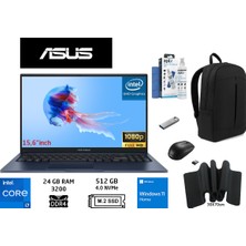 Asus Vivobook 15 X1504VA-NJ426W Intel I7-1355U 24GB 512GB SSD 15.6" Fhd W11H Duddı Çanta+Mouse+Mousepad+Usbbellek+Temizlikkit