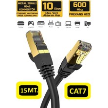 Hi-Link Cat 7 Ethernet Kablosu 15 Metre 10 Gigabit/s 600 Mhz Premium RJ45 Metal Zırhlı Konnektör