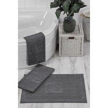Hepta Collection 3'lü Ayak Izli Ayak Havlusu - Paspas Banyo Seti (3 Adet) (Antrasit)