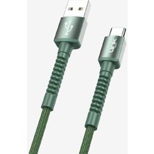 LinkTech K552 Safe 3A Örgülü Metal Başlı Usb'den Type-C'ye Şarj Kablosu Yeşil