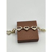 Badiva.co 14K Gold Taşlı Kalpli Bileklik (17 + 1.5 Cm)
