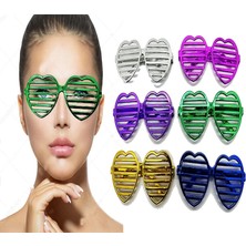 Amazex Metalize Ekstra Parlak Kalp Panjur Parti Gözlüğü 6 Renk 6 Adet