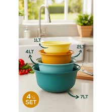 Vienev 4'lü Renkli Karıştırma Kabı Seti | 7 Lt, 4 Lt, 2 Lt, 1 Lt