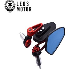 Leos Motor Motosiklet Gidon Aynası - Her Motora Uyumlu - Kırmızı Yan Ayna