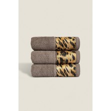 Ellaline 3'lü Leopar Havlu Seti %100 Pamuk Sertifikalı, El / Yüz / Mutfak Havlusu 50X90CM Kahverengi