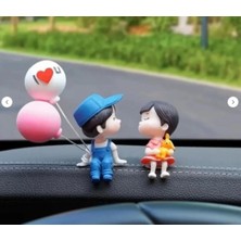 Milky Ada Toys Sevimli Karikatür Çift Balon Tutan Dekoratif Biblo Araç Panel Süsü Hediye Aşk Sevgililer Figürü 5 cm
