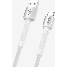 LinkTech K552 Safe 3A Örgülü Metal Başlı Usb'den Type-C'ye Şarj Kablosu Beyaz