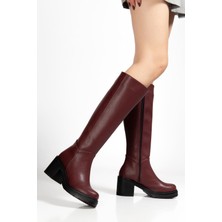 Budi 767-3013 Bordo Fermuarlı Günlük Kadın Çizme